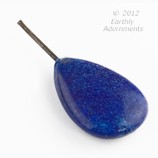 Blue Lapis Glass Teardrop Pendant, embedded wire. 35x20x10mm. Pkg 1.  B11-bl-2070