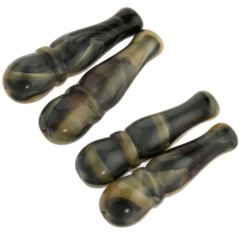 Czech agate-like glass bottle shape bead.. 29mm. Pkg of 4. 