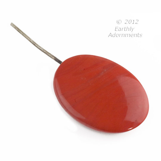 Red-Orange Oval Glass Pendant with embedded wire, 38x25x8mm, Pkg 1. b11-rd-0867