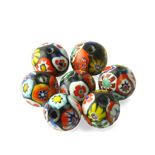 Vintage Murano Moretti  millefiori glass  beads. 1930s-1950s. 11.5-13mm rounds. pkg.1. b1-1026