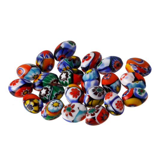 Vintage Murano Moretti millefiori 10x7 oval glass  beads. 1930s-1950s. Pkg.5.  b1-1036