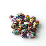 Vintage Murano Moretti millefiori glass  beads. C. 1950s. 12x7mm ovals. Pkg.1. 