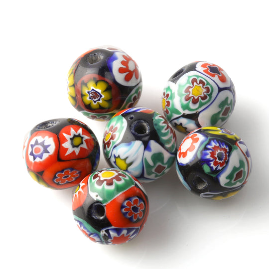 Vintage Murano Moretti studio millefiori 13-14.5 mm round glass bead. 1920s-1930s. Pkg1. b1-1038