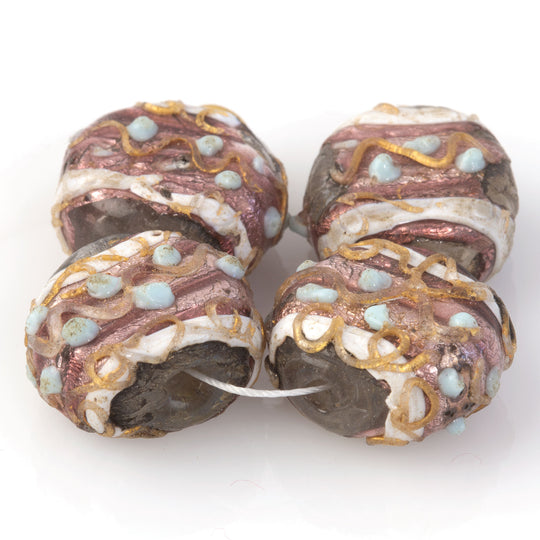 Vintage Venetian Fiorato Wedding Cake beads, Strand of 4 beads 12-13mm. b1-1051