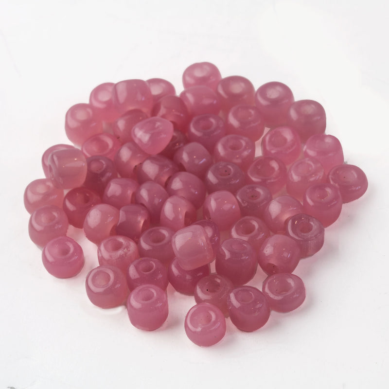 Vintage Japanese rose pink satin glass beads. 3x5mm.  Pkg. 100. 1980s.