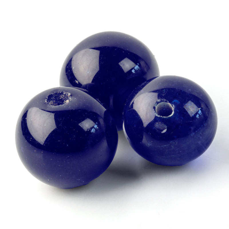 Old Chinese dark cobalt blue glass bead. 25x28mm. 