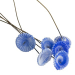 Vintage blue & white glass flowers on wire. 15mm x 76mm Pkg of 6.