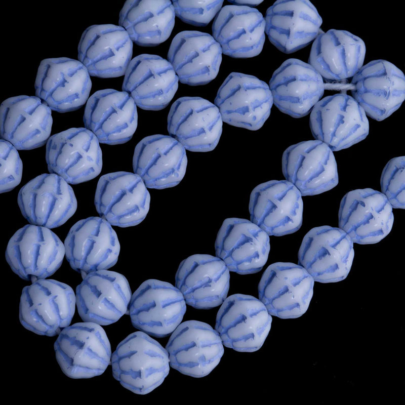 Vintage Austrian Blue and White Molded Glass Bead, 6mm, pkg. of 10.