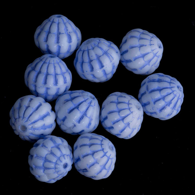 Vintage Austrian Blue and White Molded Glass Bead,10mm, pkg. of 10. 