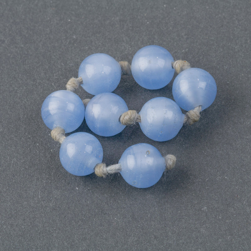 Stunning 1920s Gablonz Bohemia blue satin glass  beads.  7.75mm.  Package of 8. b11-bl-2150