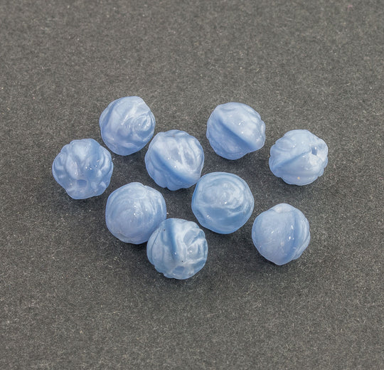 Vintage Czech blue satin glass rose beads. 6.5mm Pkg of 20. b11-bl-0952