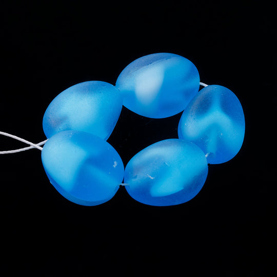 Vintage German givre style matte marine blue nuggets 12x15mm. Pkg of 10. b11-bl-0978