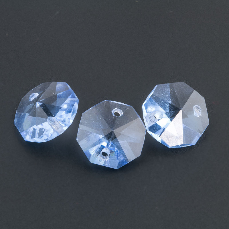 Vintage Swarovski Strass Crystal Octogon 2-Hole Pendant. Light Sapphire Color. 1970s. Pointed front and back. 12mm. Sold individually. 