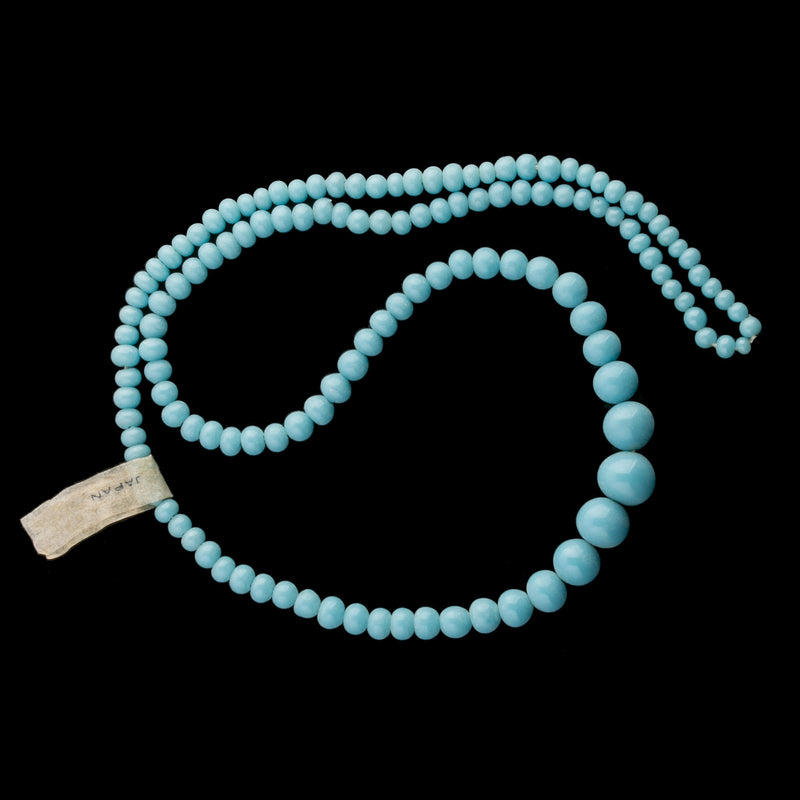 Graduated opaque blue glass 18 inch strand, Occupied Japan. 4-9mm. 