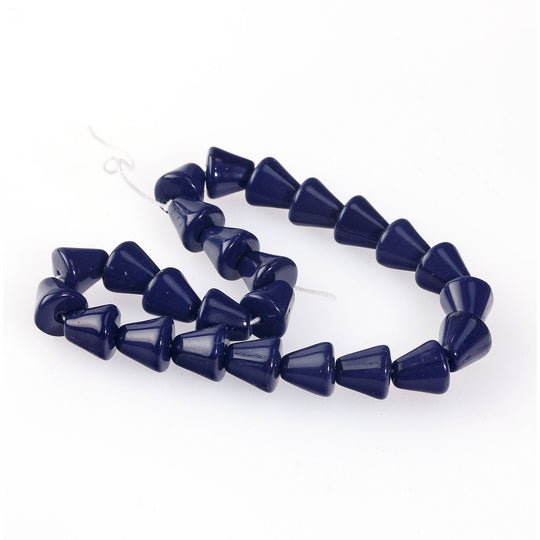 Vintage Czech midnight blue opaque glass cones. 8x8mm. Strand of 25. b11-bl-1055