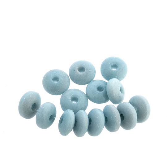 Vintage Czechoslovakian Opaque Robin's Egg Blue Glass Rondelles. 1950s. 9mm diameter. Package of 25. b11-bl-1064