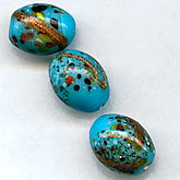 Vintage Japanese blue turquoise multicolored millefiore ovals. 9x12mm. Pkg of 10. b11-bl-1074