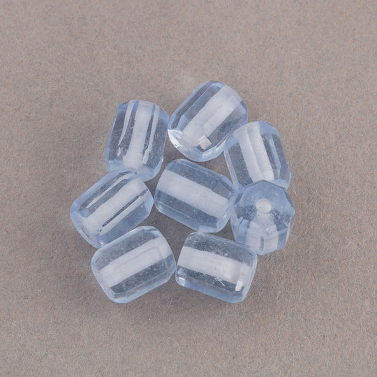 Vintage Czech sapphire blue faceted glass cylinder beads 6x5mm strand of 25. b11-bl-1097(e)