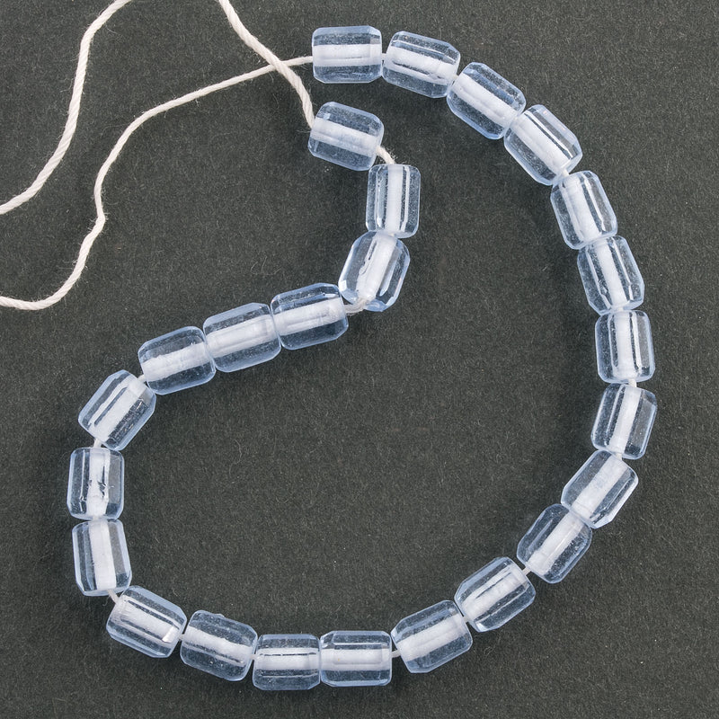 Vintage Czech sapphire blue faceted glass cylinder beads 6x5mm strand of 25.