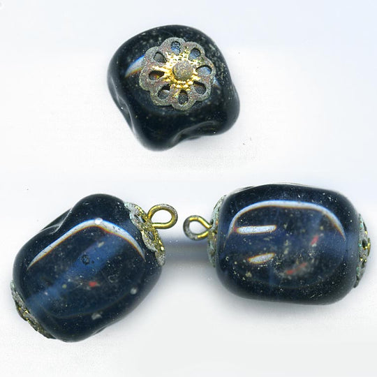 Midnight Blue Lampwork Bead on wire, 20x18mm. Pkg 2. b11-bl-1103