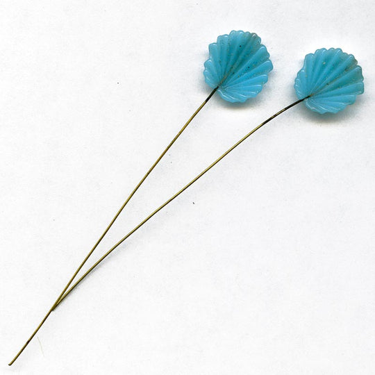 Turquoise Blue Glass Fan on wire. 13mm. Japan. Pkg 6. b11-bl-1105