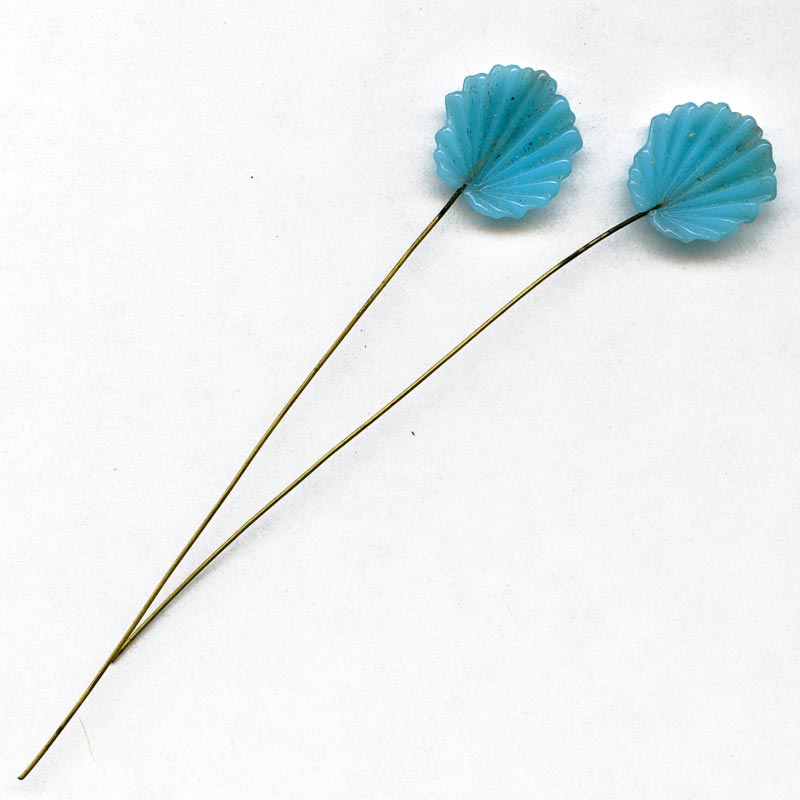 Vintage Japanese turquoise glass fan on wire. 13mm x 72mmPkg of 6.