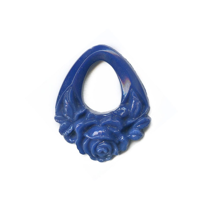 1920s Bohemian molded lapis blue glass pendant. 35x30mm pkg of 1.