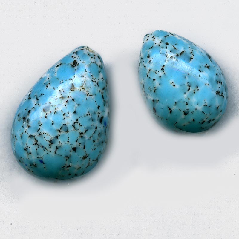 Czech glassRare  Hubble style teardrop with speckled blue Picasso finish. 24x16mm Sold individually.
