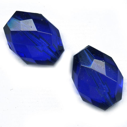 Vintage faceted translucent cobalt blue ovals. 18x12mm. Pkg of 2. b11-bl-1114