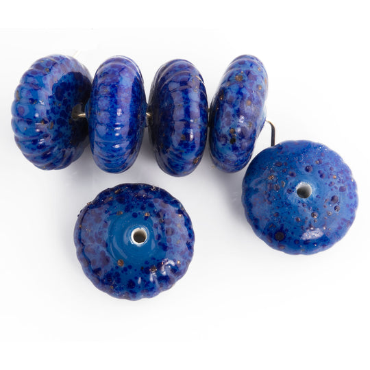 Vintage lapis glass fluted rondelles, US Zone Germany, 4 sizes. Sold in pkg of 6. b11-bl-1115