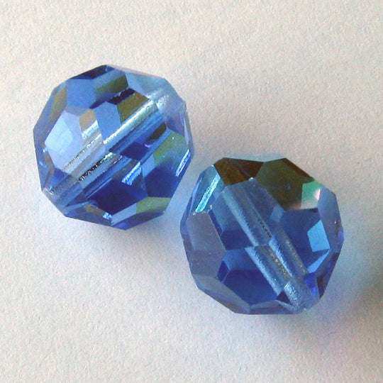Vintage Czech tin-cut sapphire AB faceted crystal rounds, 15x14mm. Pkg of 2. b11-bl-1124