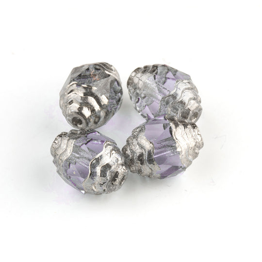 Czech 10 x 8mm Alexandrite  faceted glass oval bead with silvered circular edges. Pkg4. b11-bl-2099