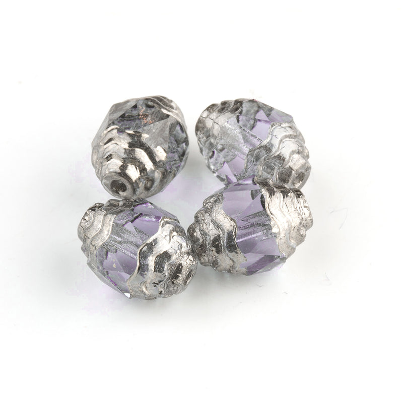 Czech 10 x 8mm Alexandrite  faceted glass oval bead with silvered circular edges. Pkg4.