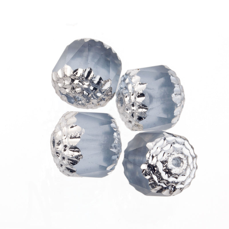 Czech diamond-cut window beads with silver edges in alexandrite glass. 10mm. 4 pcs.