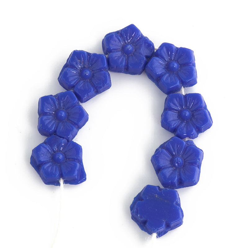 Antique Bohemian opaque flat back glass flower nailhead beads. 3x8mm. Strand of 25.