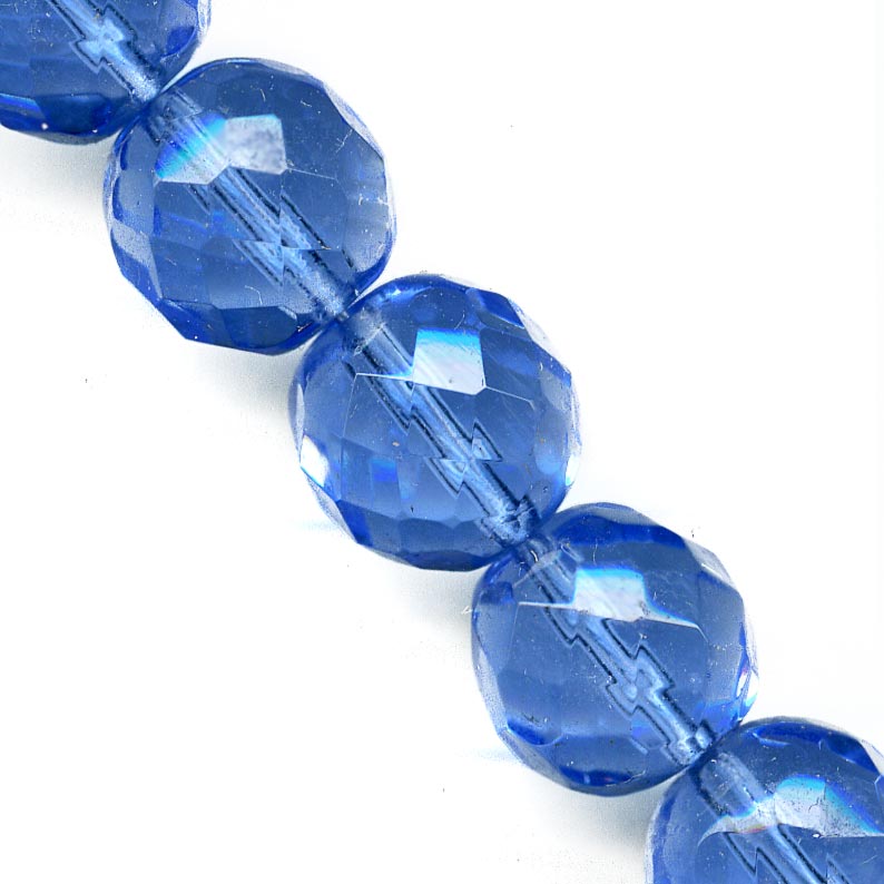West German 12mm  fire faceted glass rounds in Sapphire blue 1960s, pkg of 12