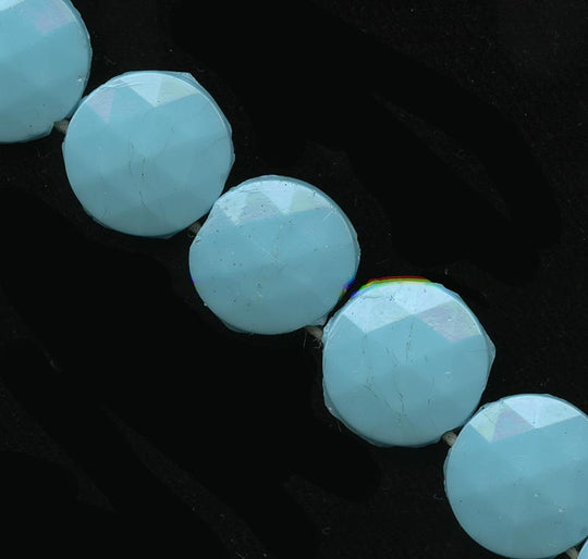 Old Czech large flatback 2 hole beads in cerulean blue 14mm pkg of 12. b11-bl-2011