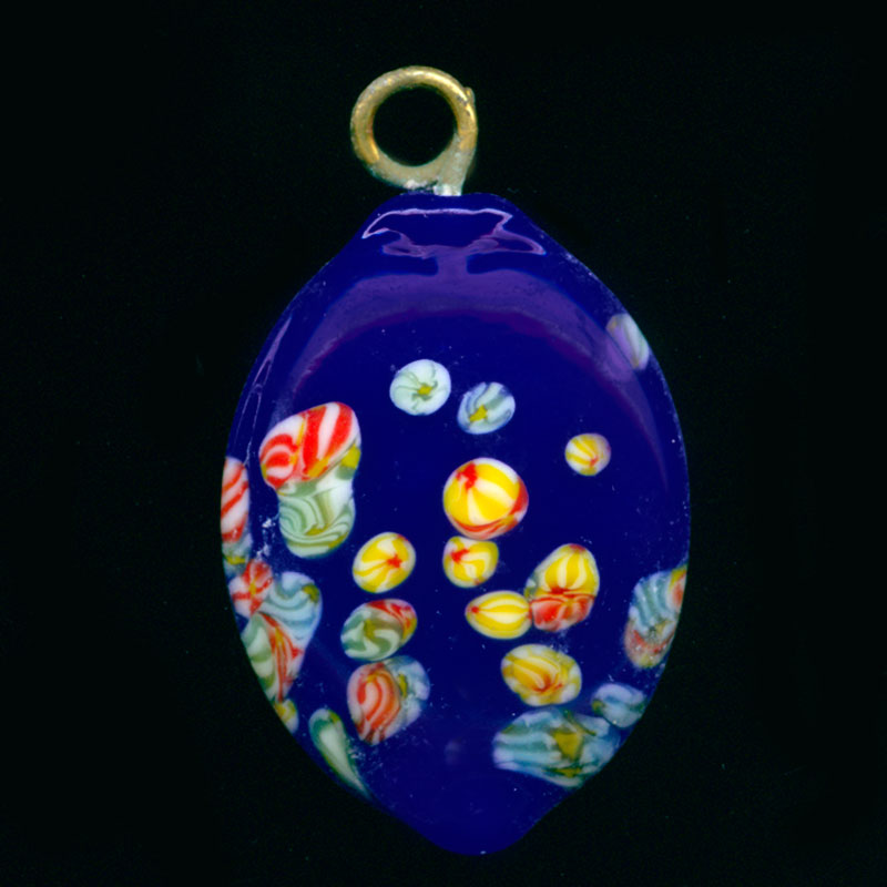 Vintage millefiore oval pendants with wire, Japan 21x15x7mm 2 pcs.