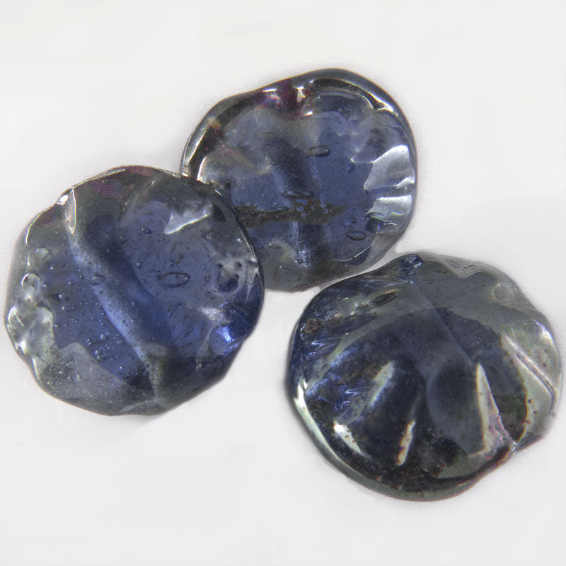Vintage high luster blue fluted squash shape, India, 13x15x9mm 6 pcs.