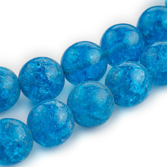 Vintage turquoise silver foil crackle glass beads, Czechoslovakia 12mm, 4pc. b11-bl-2035