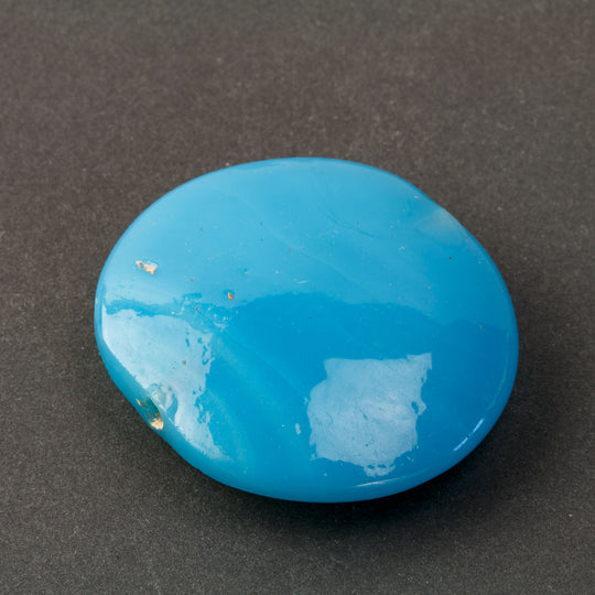 Old Chinese glass tabular disk counterweight bead, 38x43x9mm.  B11-bl-2054