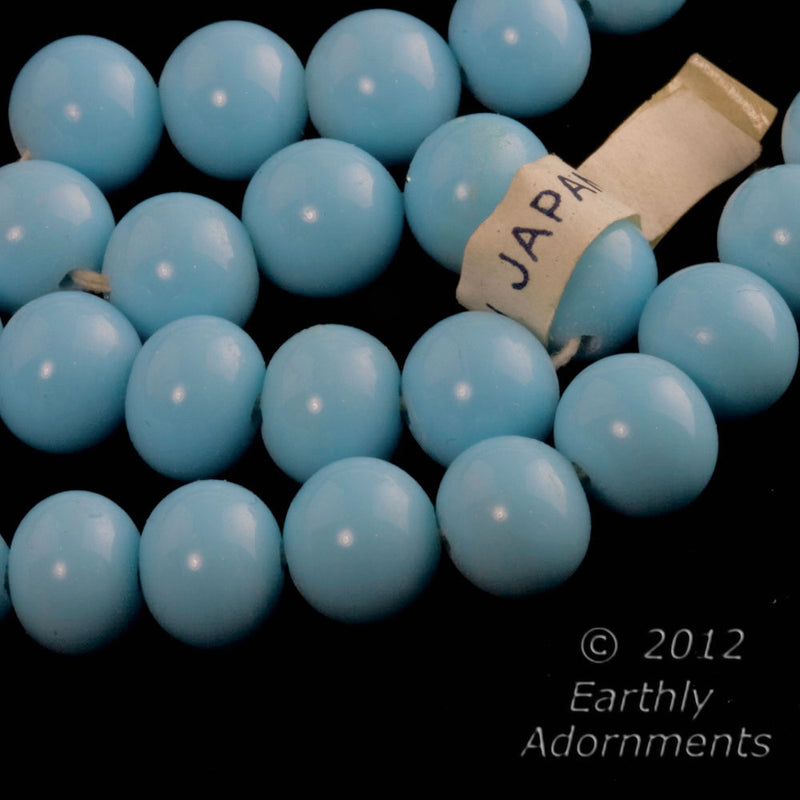 Vintage Japanese turquoise blue beads. 8mm. Package of 10.