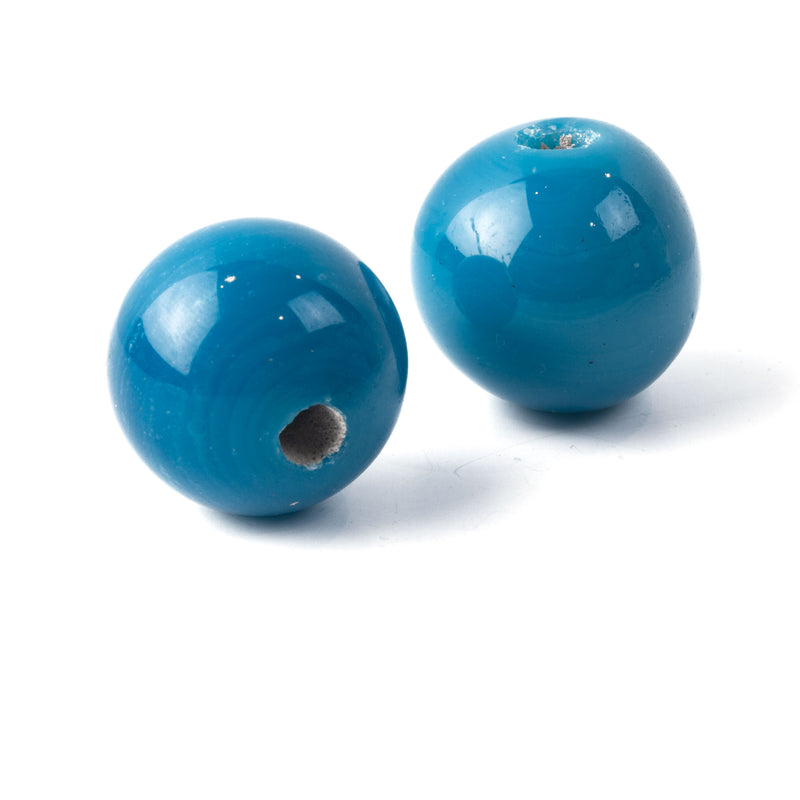 Vintage Chinese wound glass 30mm round bead in opaque turquoise blue. 30mm. 