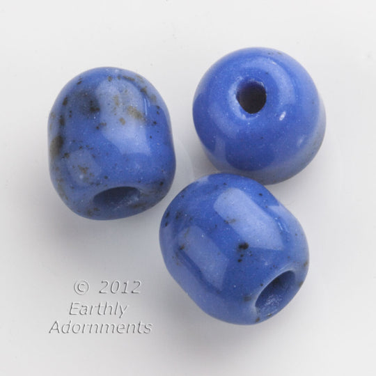 Vintage opaque blue glass barrels. Czechoslovakia. 13x10mm. Pkg of 10, b11-bl-2081