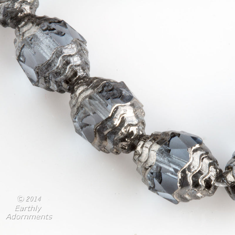 Czech 10 x 8mm Alexandrite  faceted glass oval bead with silvered circular edges. Pkg4.