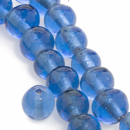 Antique Chinese translucent bubbly blue“Peking Glass” beads. 9-10mm. 6 pcs. b11-bl-2127