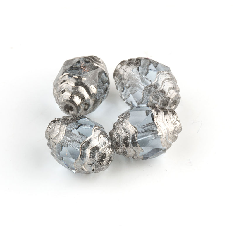Czech 10 x 8mm Alexandrite  faceted glass oval bead with silvered circular edges. Pkg4.