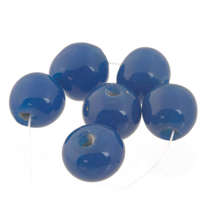 Antique Chinese opaque blue Peking Glass beads 9x10mm Pkg 6