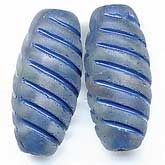 Czech Blue Oval Bead with Pressed Spiral Design. 14mm. Pkg of 5. B11-BL-0580