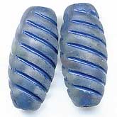 Czech Blue Oval Bead with Pressed Spiral Design. 14mm. Pkg of 5.